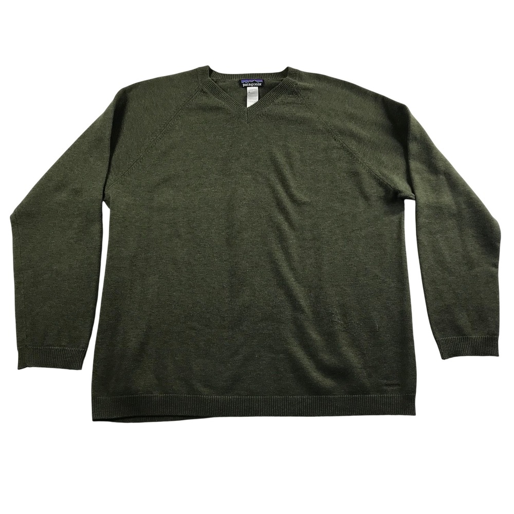 Patagonia Mens XXL Olive Green Wool Cashmere V-Neck Raglan Sweater 50660